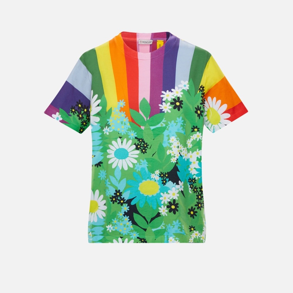 MONCLER Genius Floral Print Crew Neck T-Shirt Women’s Sz‎ M/L Multicolor rainbow